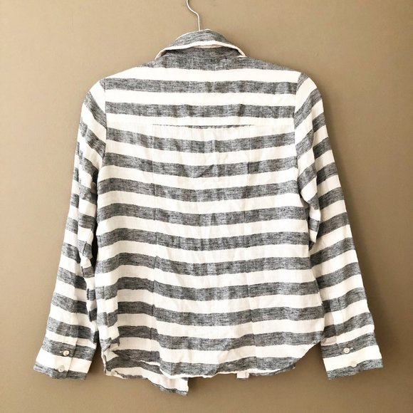 Chaser Striped Cotton Button Down Collared Shirt Grey White S NWT - Picture 10 of 11